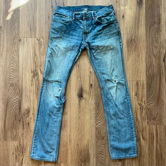Banana Republic Vintage Straight Jeans Men's 31x34 Blue‎ Distressed 100% Cotton
