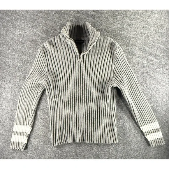 Banana Republic Mens Grey Ribbed Quarter Zip Sweater‎ Varsity Stripe Large