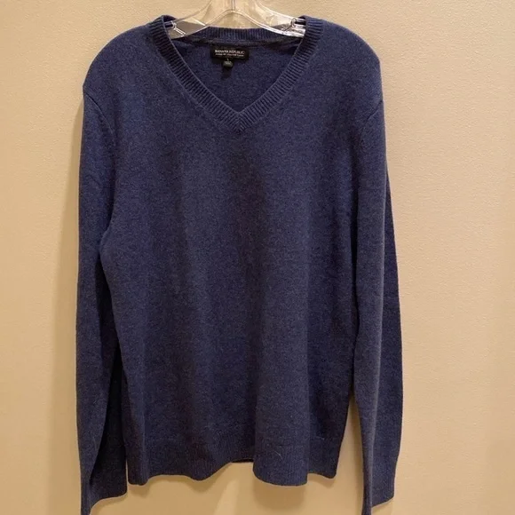 Banana Republic Italian Extra Fine Merino Wool V Neck L/S Sweater Mid Blue Sz L