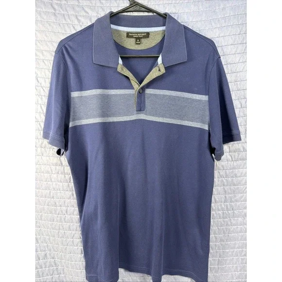 Banana Republic Polo Shirt Mens Medium Blue Stripe Casual Short Sleeve
