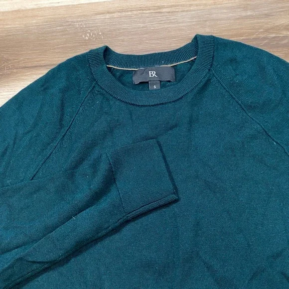 Banana Republic Sweater Mens S Green Merino Wool Crew Neck Minimalist Pullover
