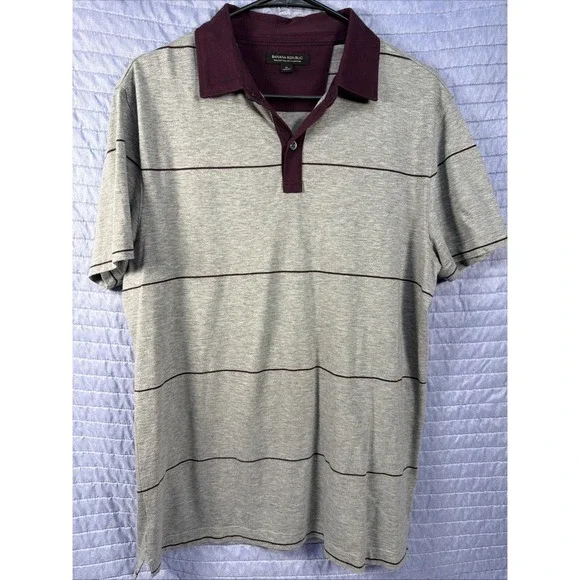 Banana Republic Polo Shirt Mens Medium Gray Striped Short Sleeve Cotton Cashmere