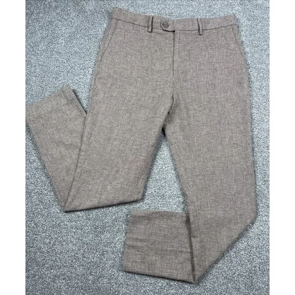 Banana Republic Tailored Fit Linen Blend Pants Men's 34x31 Beige Herringbone