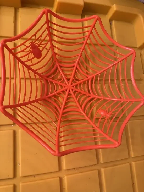 Orange Halloween Spider Web Basket Plastic Spooky Decor Candy