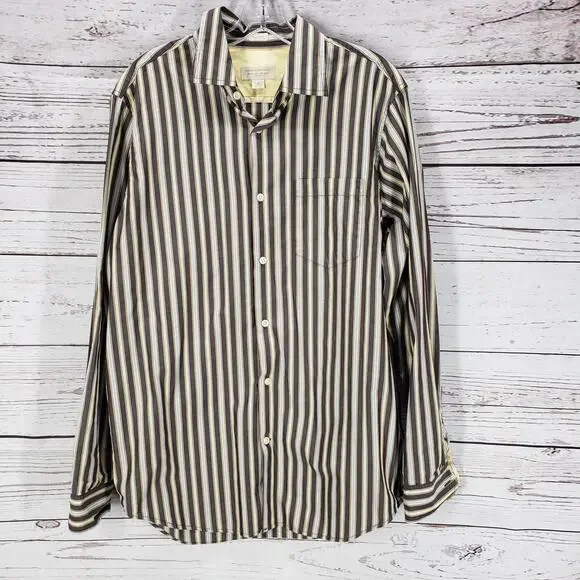 Banana Republic Classic Fit Brown Stripe Cotton Shirt Size M
