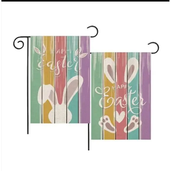 NEW Home & Garden 2Piece Easter Garden‎ Flag, Happy Easter on painted Fence.