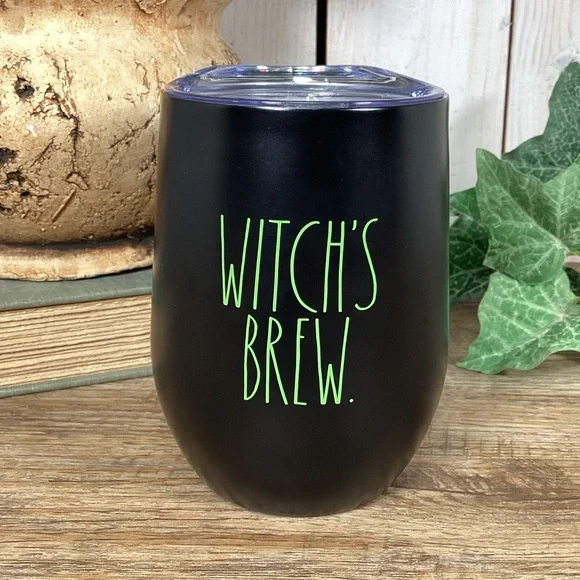 Rae Dunn WITCH’S BREW  Black Metal Travel Mug, Wine Tumbler Halloween