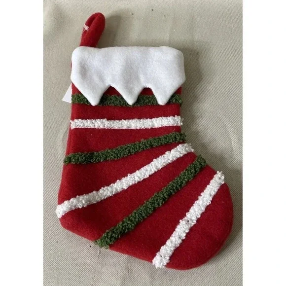 Christmas Holiday Red White Green Stripe Small Winter‎ Stocking NEW 6 Inch