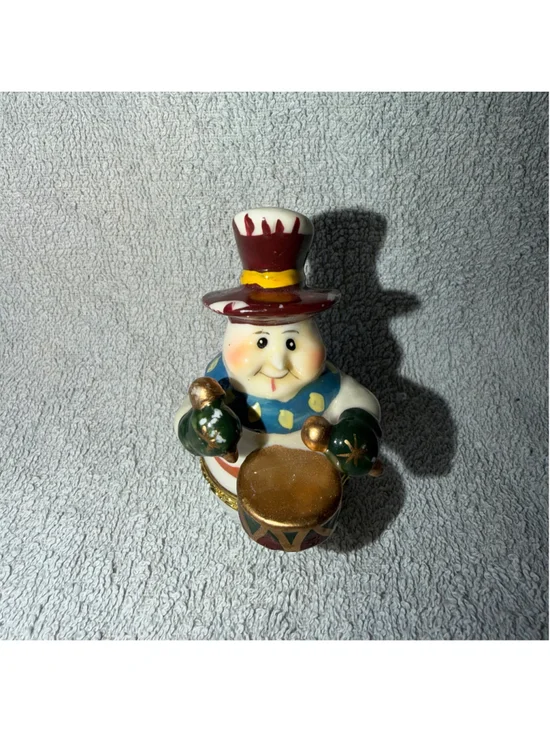 Vintage Small Hinged Trinket Box Christmas Drumming Snowman Porcelain