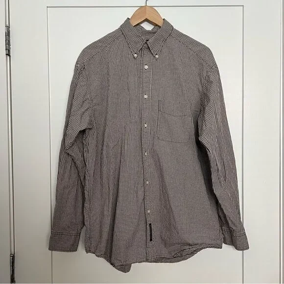 Banana Republic Shirt Mens Large Brown Checkered Long Sleeve Button Down Classic