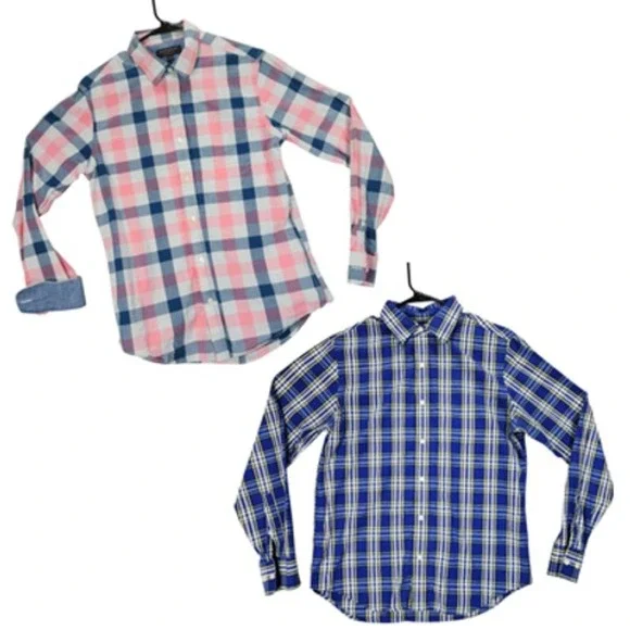 Banana Republic Button Up Shirts S Men Lot 2 Buffalo Plaid Blue Pink‎ Slim Fit