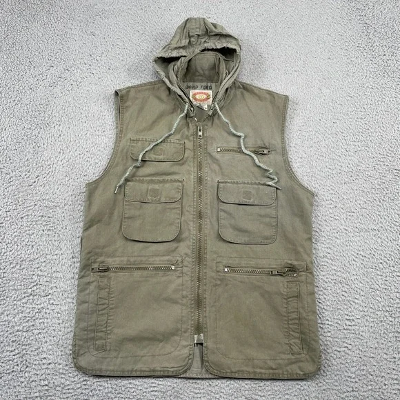 Banana Republic Vest Mens Small Green Safari Mill Valley Utility Hooded Vintage