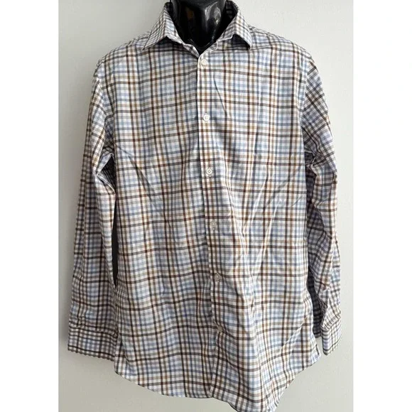 Banana Republic Shirt Mens L Blue Plaid Long Sleeve Grant Fit Non-Iron Dress