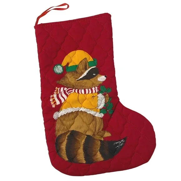 Handmade Vintage Raccoon Quilted‎ Christmas Stocking 15