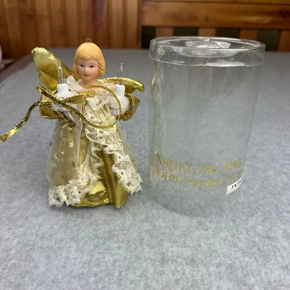 Trim A Home Vtg Angel Pigtail Light Tree Topper Gold Lace Porcelain‎ 048931-117