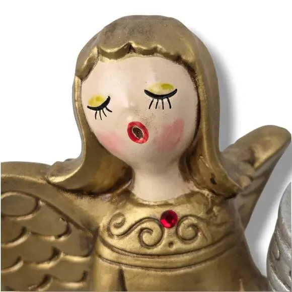 Mid Century Christmas Angel Candle Holder 1960s Gold Holy Hark Herald Sing