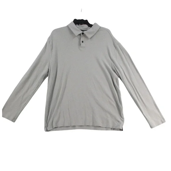 Banana Republic Mens XL Long Sleeve Polo Shirt Gray 100% Cotton 1719897