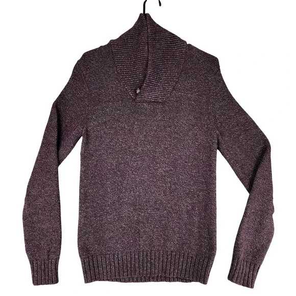 Banana Republic S Men Shawl Collar Sweater Cowl Purple White‎ Cotton Nylon Wool