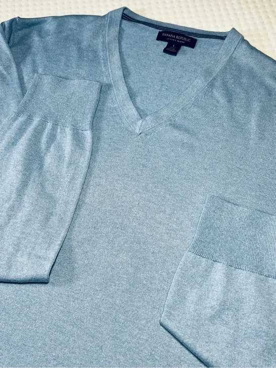 BANANA REPUBLIC Men's Sz L Luxury Blend Silk Cotton Cashmere V-Neck Sweater NWOT
