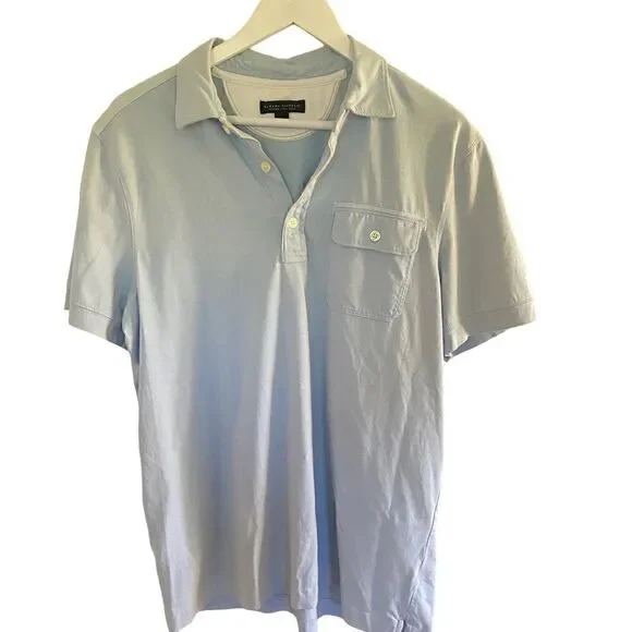 Banana Republic fitted Pima polo collared short sleeve dress shirt large blue