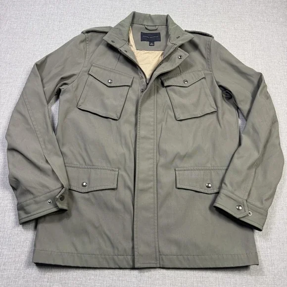 Banana‎ Republic Military Jacket Mens Medium Green Lined Full Zip Pockets Canvas