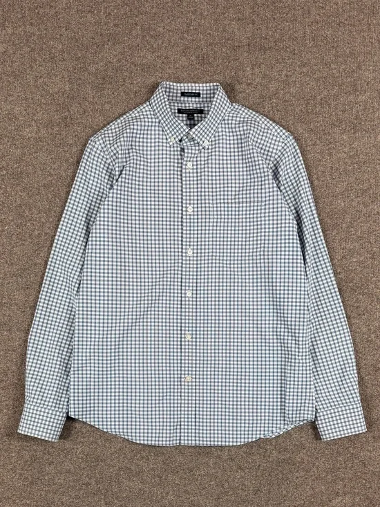 Banana Republic Blue Checkered Button Up Long Sleeve Shirt Men’s M Slim Flex Fit