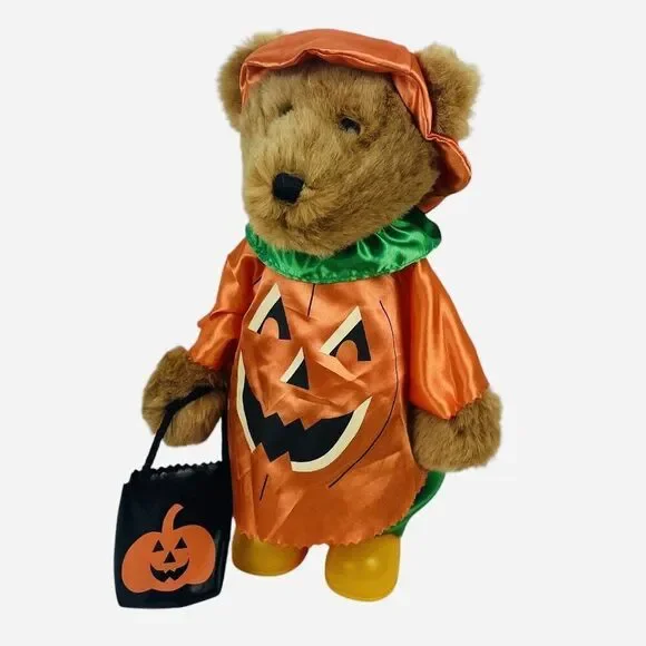 RARE Vintage Dan Dee Pumpkin Teddy Bear Halloween Trick or Treat Plush Hard Body