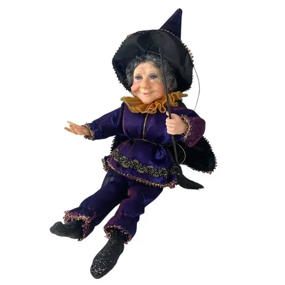 Vtg Kurt Adler Jacqueline Kent Purple Passion Witch Hanging Decor Halloween‎