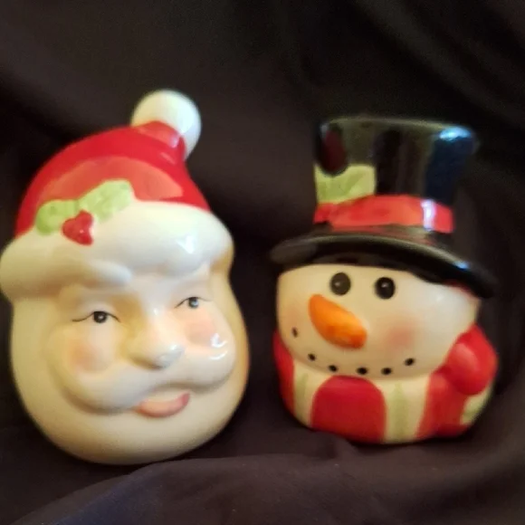 Santa and Snowman Ceramic Figurines