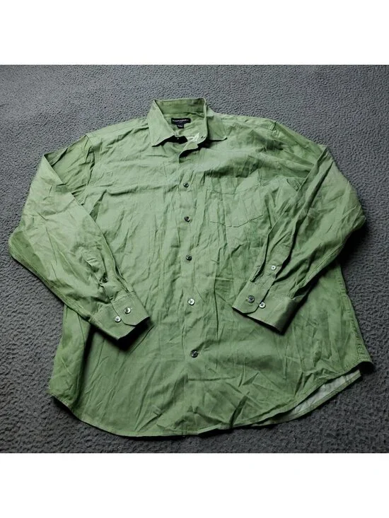 Banana Republic Dress Shirt Mens L Large Button Long Sleeve Green Pocket Preppy