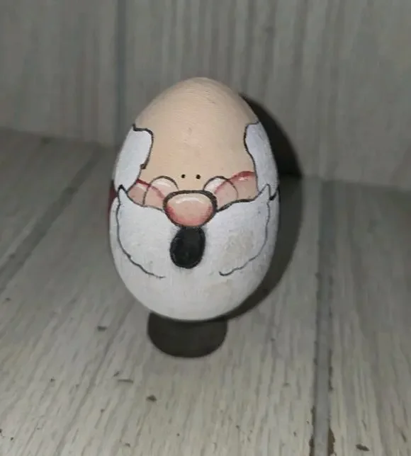 Vintage Hand Painted Wood Santa Clause Egg Figurine Kitschy Christmas Holiday