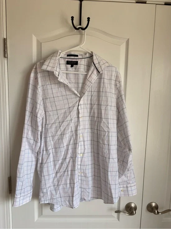 Banana Republic White Dress Shirt with Light Blue & Lavender Windowpane