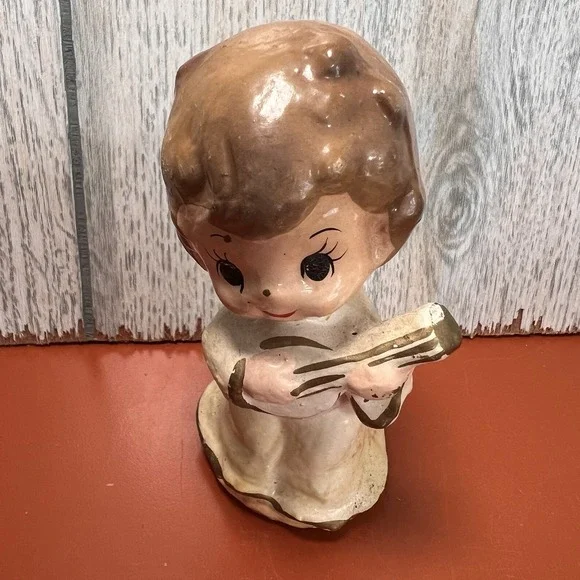 Vintage Christmas lark brand Angel with‎ guitar figurine kitschy