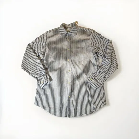 Banana Republic Garment Dye Mens M Blue White Stripe Button Shirt Classic