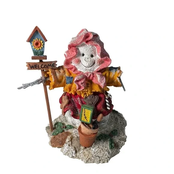 Cute Scarecrow‎ snowmanFigurine Garden Decor Welcome Sign Seed Pot
