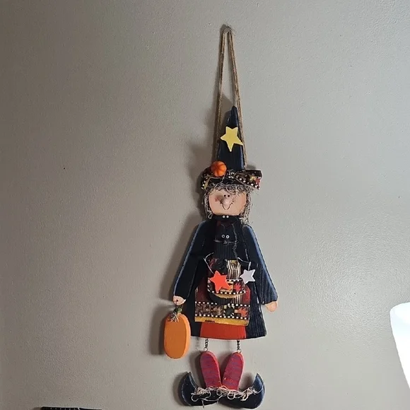 Handcrafted Halloween Witch Wall Hanging 16 Inches