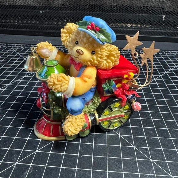 Vtg Robinsons May Christmas Teddy Bear Train Conductor Figurine Holiday Decor