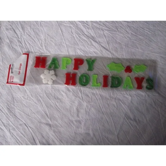 NEW HAPPY‎ HOLIDAYS Winter window Gel Clings 17 pcs Snowflake Holly Decorations