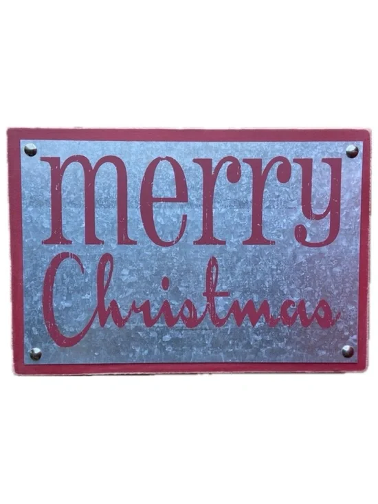Designs by Kathy Merry Christmas Wood & Galvanized Metal Holiday Decor Sign