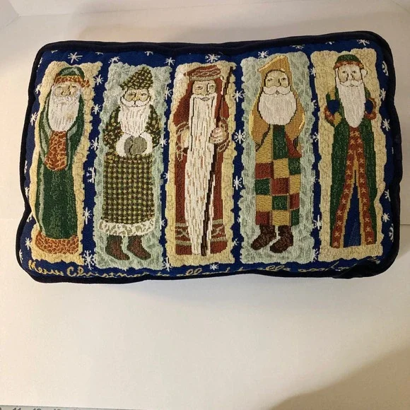 Vintage Old World Santa Tapestry Pillow Merry Christmas To All 12 x‎ 18