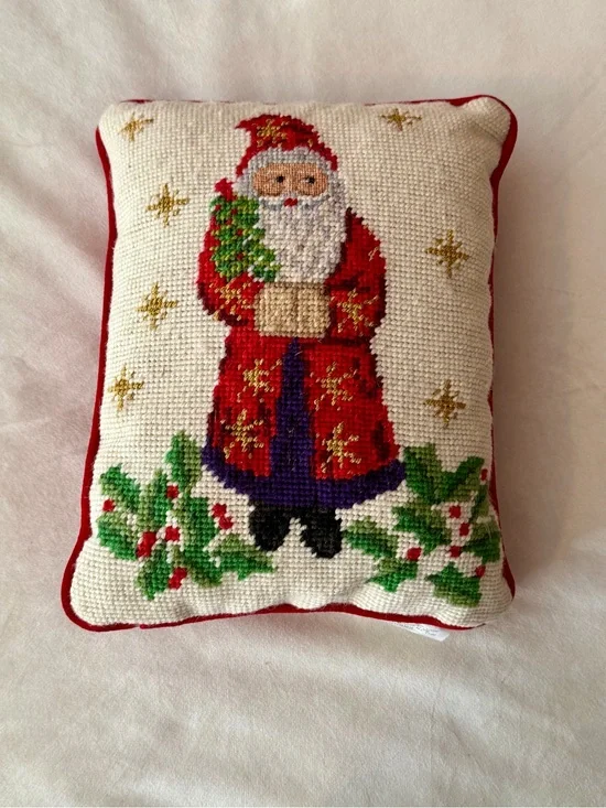 Vintage Christopher Radko Needlepoint Christmas Holiday Pillow