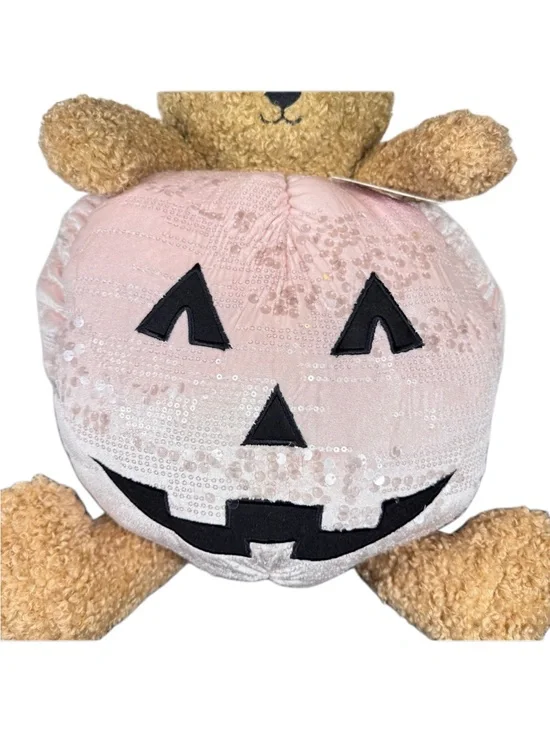 Sherpa Teddy Bear in a Pumpkin Costume Decorative Pillow