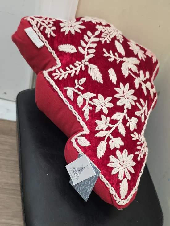 Holiday Embroidered Velvet Decorative Pillow - Red