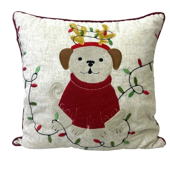 St. Nicholas Square Throw Pillow‎ Christmas Puppy Dog LED Light-Up Decor VIDEO