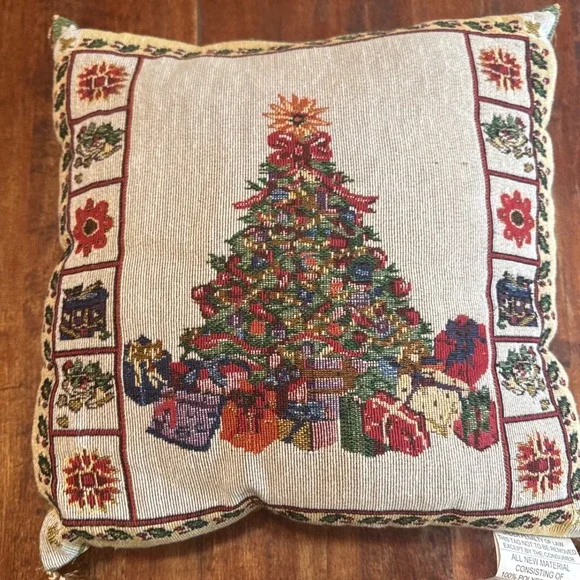 Homerbest Christmas Tree Tapestry Throw Pillow Gold Tassels‎ 16x16 Holiday Decor