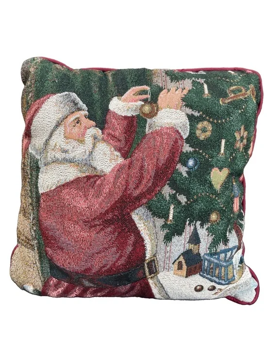 VTG Christmas Needlepoint Tapestry Pillow Santa Claus Christmas Tree 14
