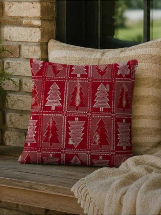FA Home & Apparel Red Geometric Cotton Slub Throw Pillow Cover 20