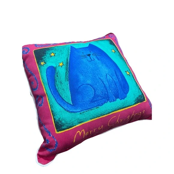 Merry‎ Christmas Pillow Red, Blue, Green Abstract Cat Lovers by KenTex 16