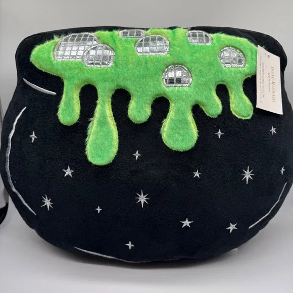 Isaac Mizrahi New York Halloween Cauldron Pillow Green Slime Disco Stars Black