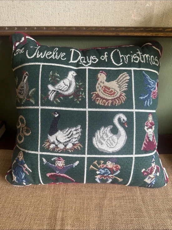 Riverdale Tapestry Twelve Days of Christmas Decorative Holiday Pillow USA
